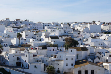Fototapeta na wymiar Vejer de la Frontera / Spain - December 26, 2016: Pueblos Blancos, the white houses are characteristic for the villages in Andalusia, Spain.