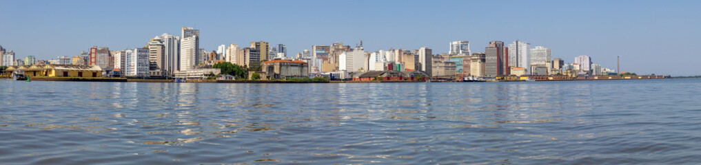 Fototapeta na wymiar Panorama with Buildings in Porto Alegre city and Guaiba river