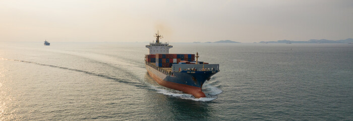 Container cargo ship, Freight shipping maritime vessel, Global business import export commerce...