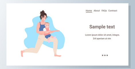 mother with son doing physical exercises woman engaged in fitness or yoga with baby boy healthy lifestyle concept flat full length horizontal copy space vector illustration