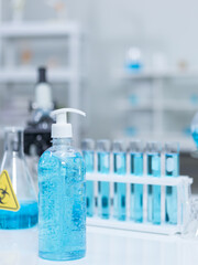 An alcohol gel bottle in a laboratory, hand sanitizer is a new normal today.