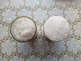 glasses with sugar and flour on table