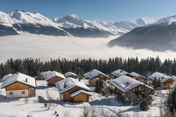 Veysonnaz in Alps mountains resort Les 4 Vallees Switzerland