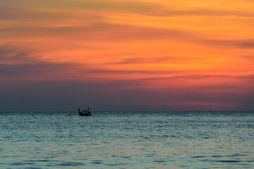 Fishing boat sunset at Layan beach phuket in Thailand. - 355906437