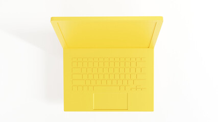 Top view of yellow laptop on white background.3d render