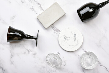 Product display flat lay for mock up presentation, Marble background with luxury lifestyle use for skincare or cosmetics, Prop stand show sale products.