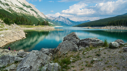 Medicine lake view inside Jasper National Park, Alberta, Canada