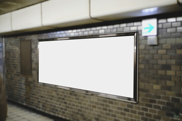 Mock up Poster media template Ads display in Subway station escalator.