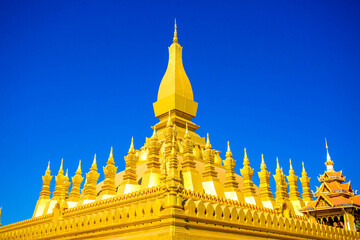 Naklejka premium Main pagoda of Pha That Luang temple in Vientiane , Laos