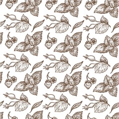 Growing strawberry with berries, dieting nutrition seamless pattern