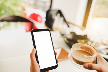 mobile phone in a cafe