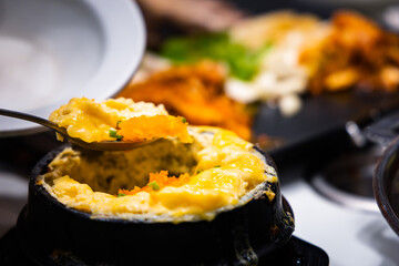 Korean style steamed egg dish with tobiko.
