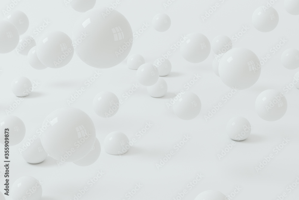 Wall mural Bouncing soft balls with white background, 3d rendering.