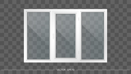 White metal-plastic window with transparent glasses. Modern window in a realistic style. Vector.