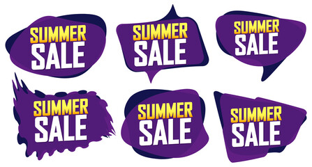 Fototapeta na wymiar Set Summer Sale bubble banners, discount tags design template, special offer, end of season, vector illustration 