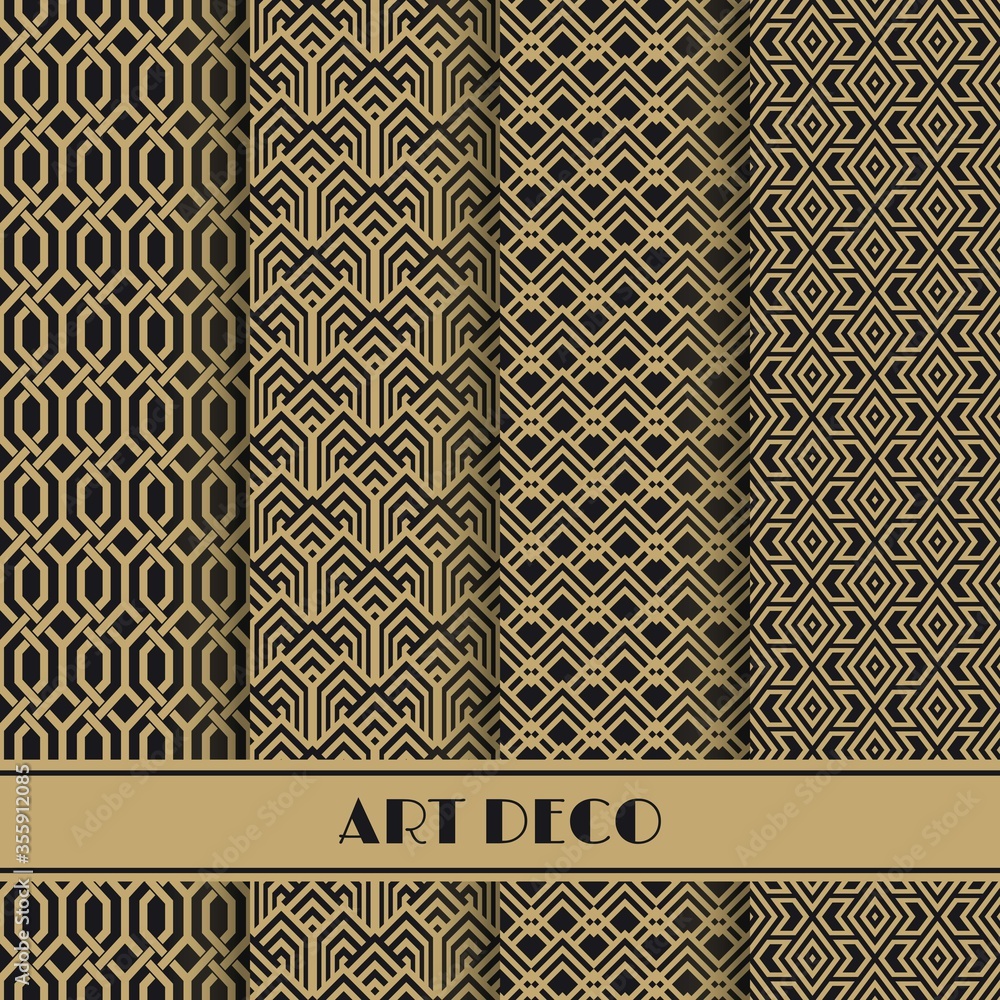 Poster set of art deco seamless pattern. vector illustration vintage design. abstract seamless geometric pa