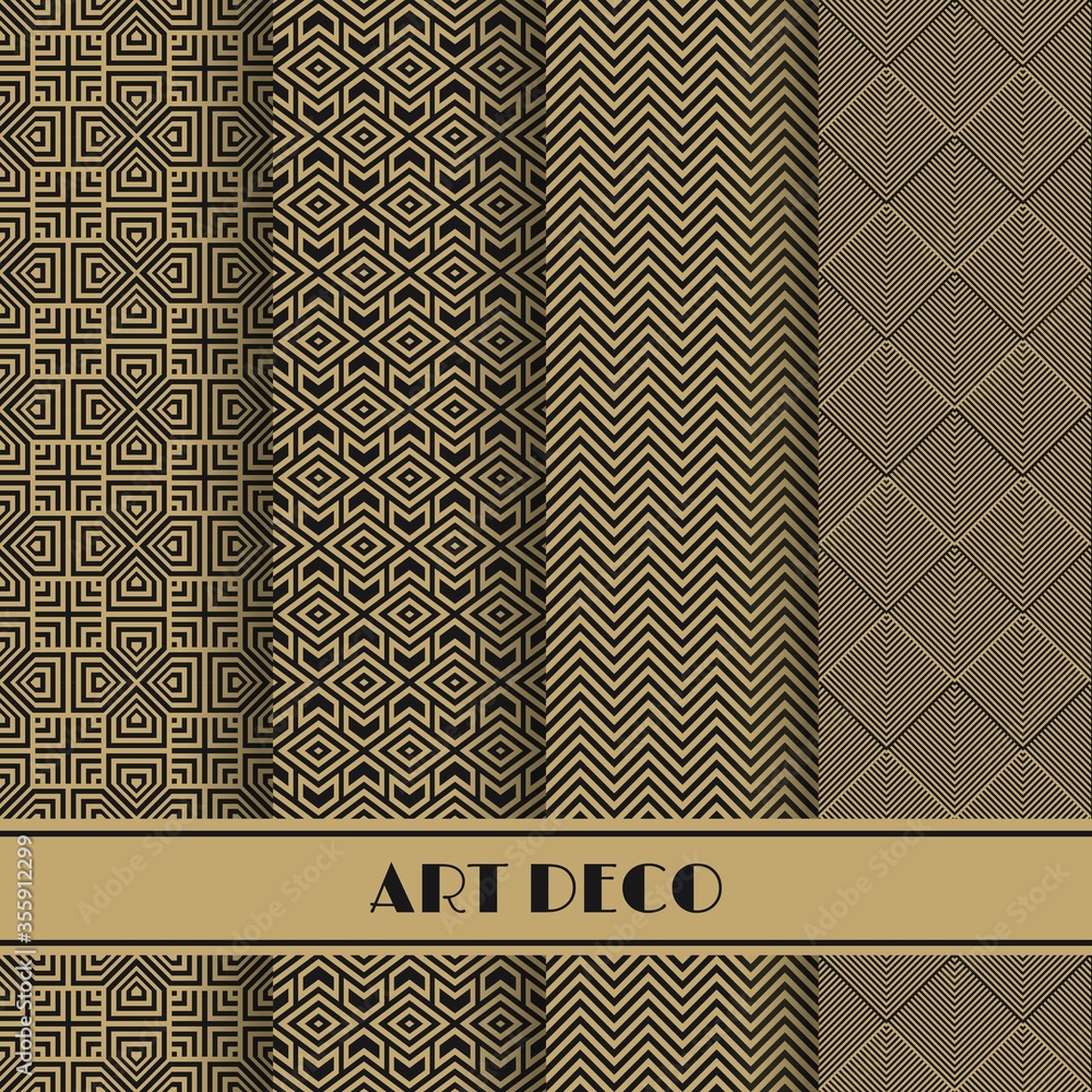Poster set of art deco seamless pattern. vector illustration vintage design. abstract seamless geometric pa