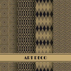Set of art deco seamless pattern. Vector illustration vintage design. Abstract seamless geometric patterns - 355912204