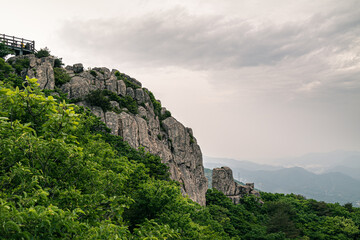 Naklejka premium Famous landmark mountain peak and rock cliff in Busan, Korea