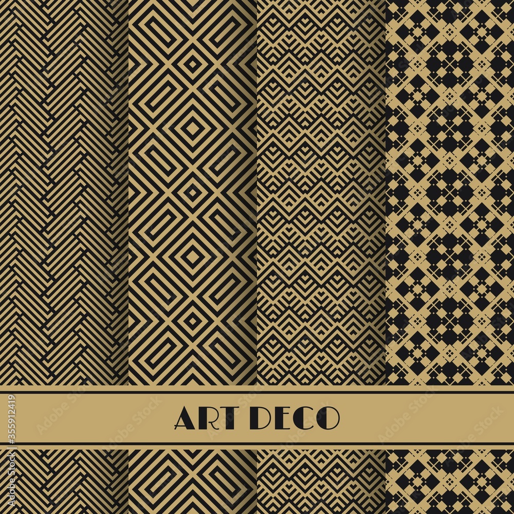Aufkleber Set of art deco seamless pattern. Vector illustration vintage design. Abstract seamless geometric patterns