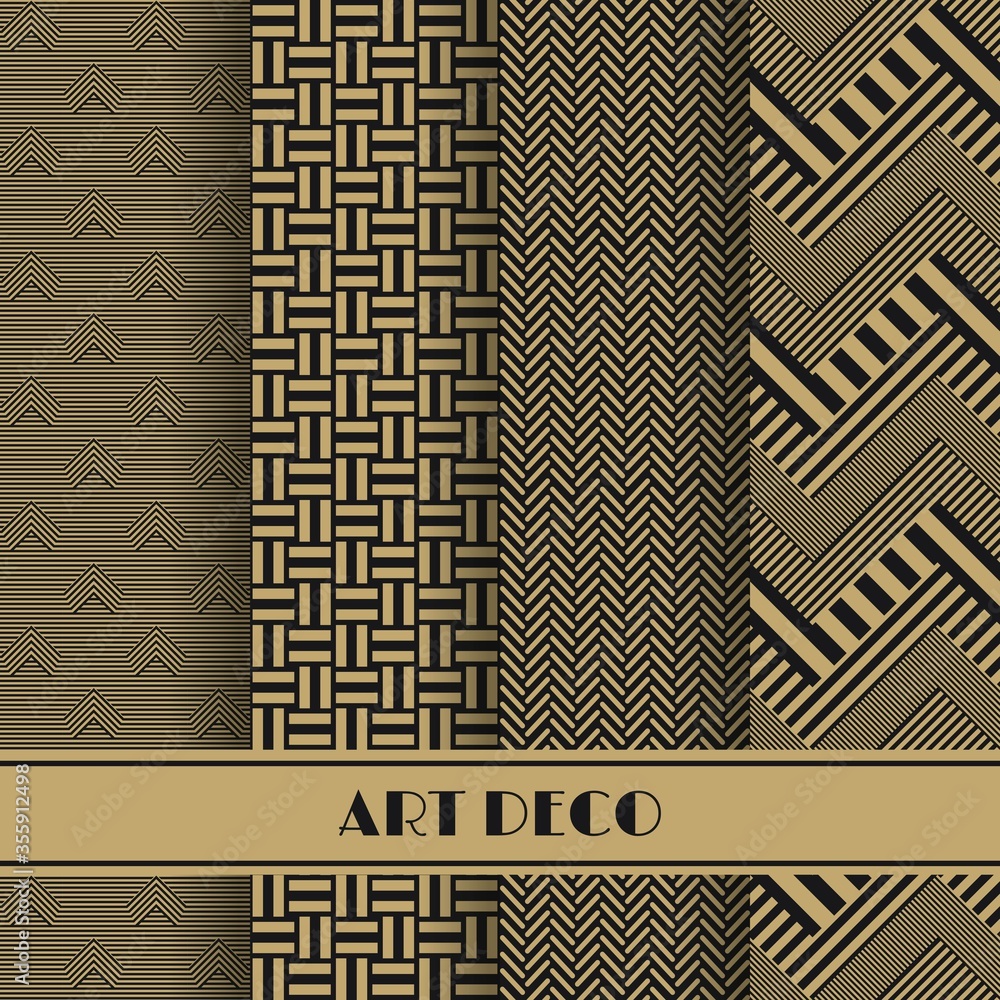 Poster set of art deco seamless pattern. vector illustration vintage design. abstract seamless geometric pa