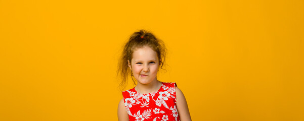 Angry little girl isolated on a over white background