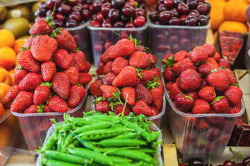 Fresh Organic Farm Strawberries at the Market	
