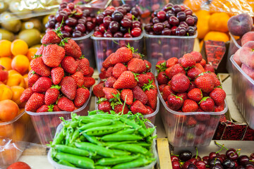 Fototapeta na wymiar Fresh Organic Farm Strawberries at the Market 