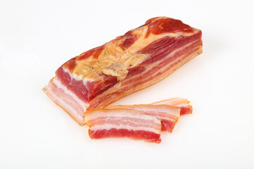 Smoked pork meat over white background