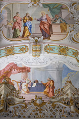 Die Wieskirche in Steingaden, Bayern, Deutschland: Decken Fresken und Bibel Szenen der berühmten Wallfahrtskirche und Weltkulturerbe