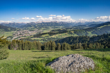 Fototapeta na wymiar spectacular panoramic view over the Iller vally to the Allgau High Alps between Sonthofen and Oberstdorf, Allgau Alps, Bavaria, Germany, Landscape photography