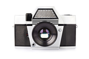 Old vintage photo SLR camera isolated white