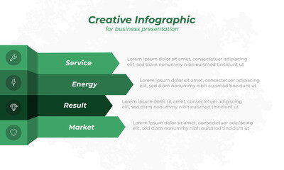 Creative business infographic with arrow shape and icon design. Green nature color palette. Vector illustration eps10.