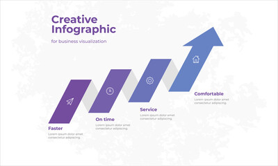 Creative business visualization infographic with grow up arrow shape and icon design. blue and purple color palette. Vector illustration eps10.