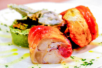 baked pork crust, with vegetable pie and rosemary and fried sage