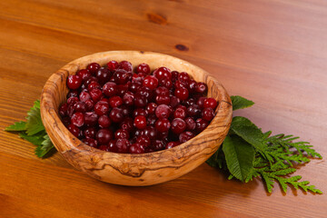 Cranberry in the wooden bowl
