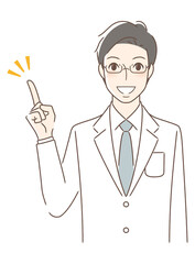 笑顔で指をさす正面向きの男性