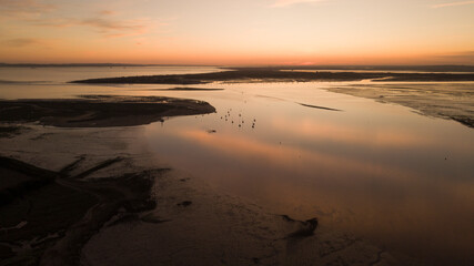 East Head West Wittering Aerial Sunset, Cloud Reflection on Anchored Yachts 