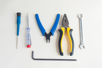 A set of tools on a light background