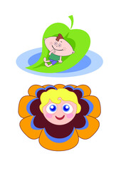 baby on a leaf and on a flower is suitable for a logo