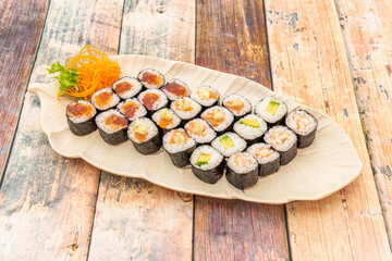 Delicious assorted sushi plate