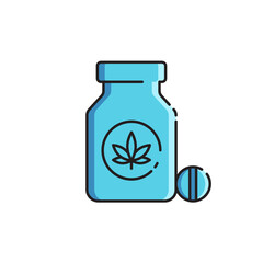 Cannabis pills bottle vector icon symbol isolated on white background