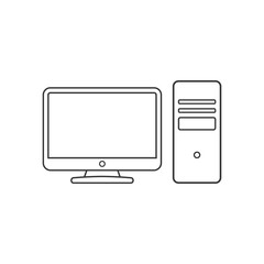 Desktop computer icon, outline stroke. İsolated vector illustration on white background