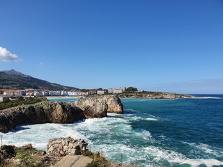 Naklejka na ściany i meble Beautiful scenery Port of city of Castro Urdiales, Cantabria, Spain. Europe