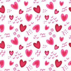 Valentine day hearts and doodle elements seamless pattern