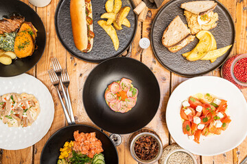 set of salads and healthy food