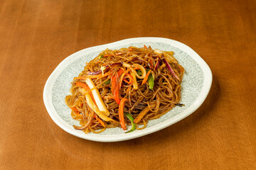 Plate of sweet potato noodles with vegetables