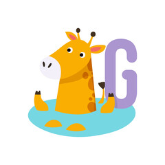 Vector cute kids animal alphabet. Letter G for the giraffe. Cute Animal Vector illustration giraffe.