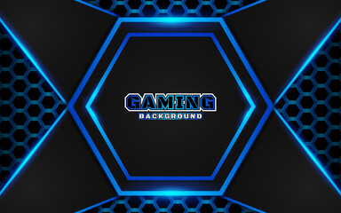 Abstract futuristic black and blue gaming background with modern esport shapes. Vector design template technology concept can use element game banner, sport poster, cyber wallpaper, web, advertising © Majri