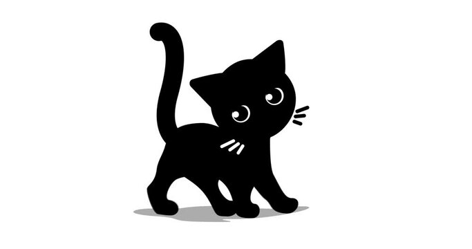 Animation of black cat, cute kitten going.